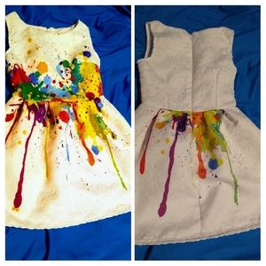 White dress with paint splatter design